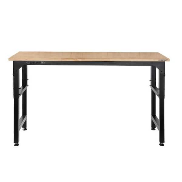 72 in. W x 23 in. D Adjustable Height Black Workbench, Solid Wood Top for Heavy Duty Welded Steel Garage Storage System