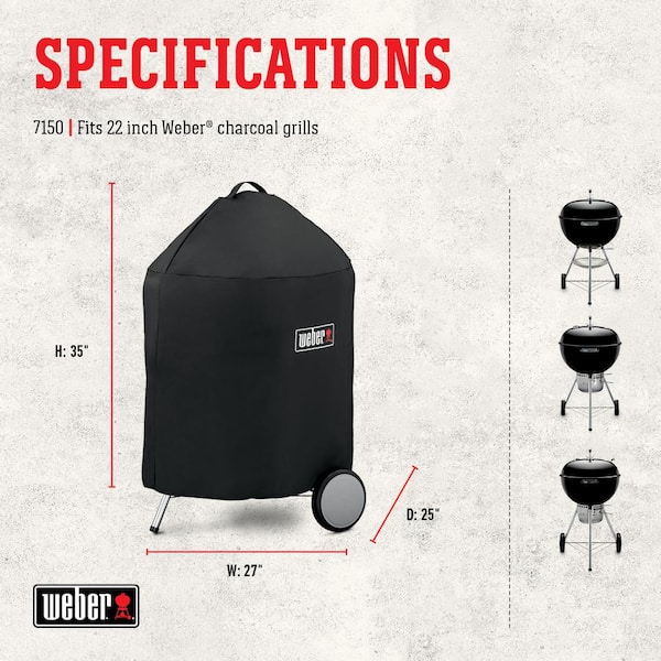 Weber Premium Kettle Style Charcoal Grill Cover Weather Resistant 22" Polyester 