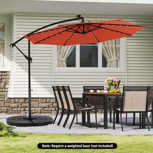 SUNRINX 10 ft. Cantilever Solar Powered Hanging Patio Umbrella in Orange