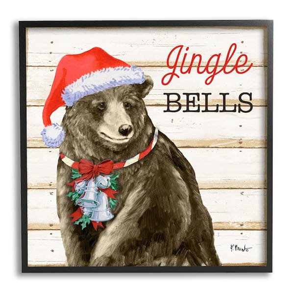 Stupell Industries Rustic Jingle Bells Bear by Paul Brent 1-Piece Framed Graphic Print Animal Poster Art Print 17 in. x 17 in.