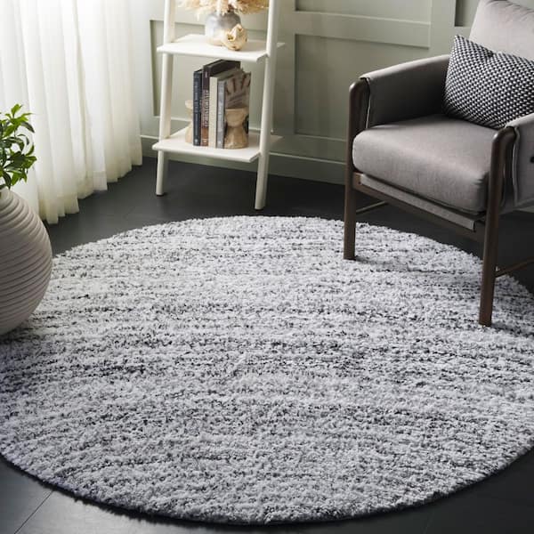 Glory Shag 6 ft. x 6 ft. Ivory/Gray Abstract Wavy Round Area Rug
