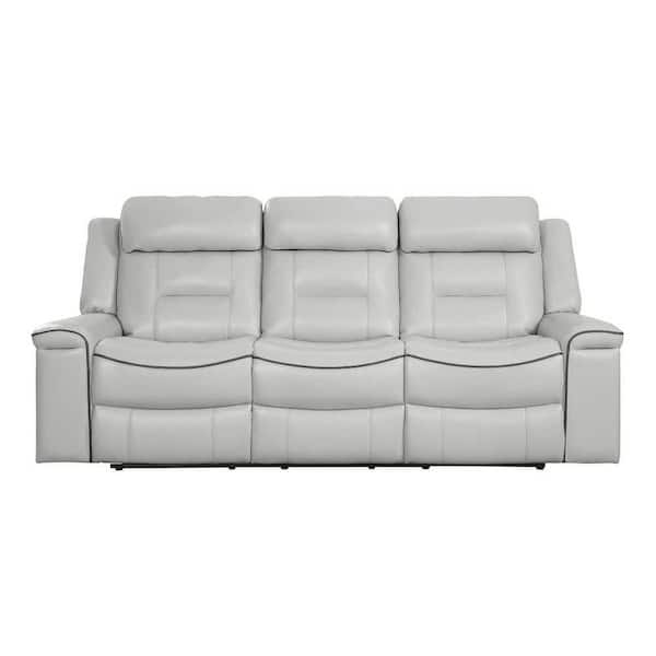 EVERGLADE HOME Cairn 88.5 in. W Flared Arm Faux Leather Straight Double Reclining Sofa in Light Gray