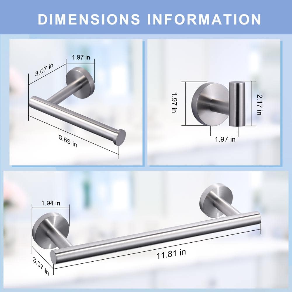 Brushed Nickel 3-Piece Stainless Steel Bathroom Hardware Set