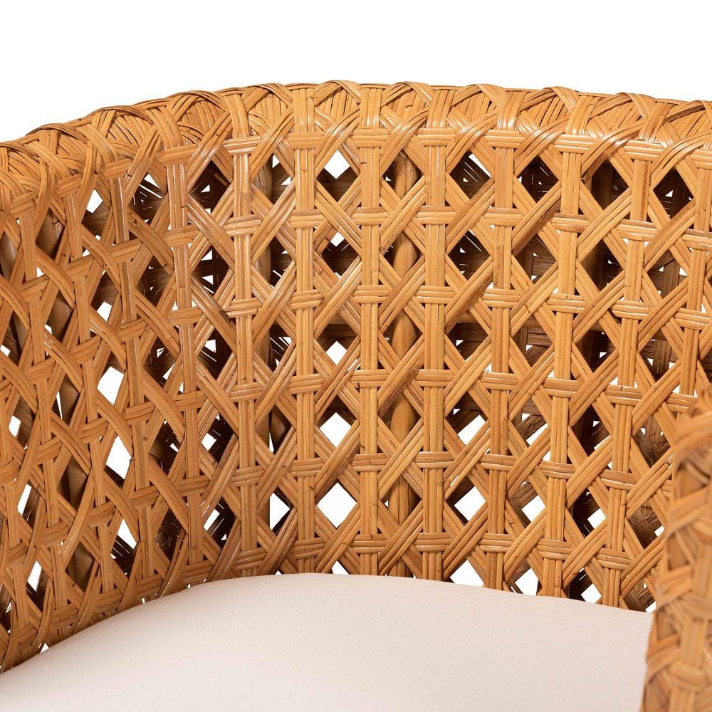 Handcrafted Natural Rattan Bohemian Accent Chair with White Cushion