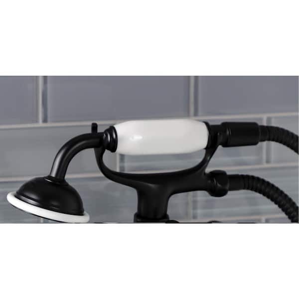 3-Handle Claw Foot Tub Faucet Wall-Mount Adjustable Centers with Hand Shower in Matte Black