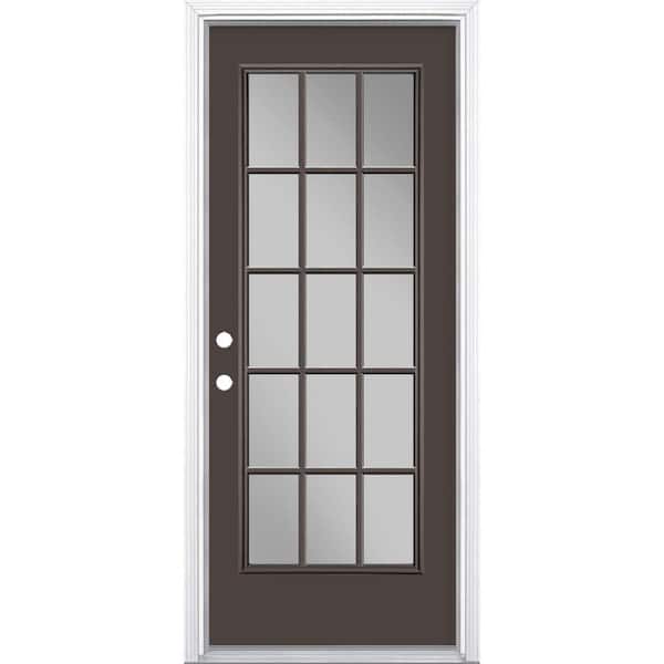 32 in. x 80 in. 15 Lite Right-Hand Inswing Painted Steel Prehung Front Exterior Door with Brickmold