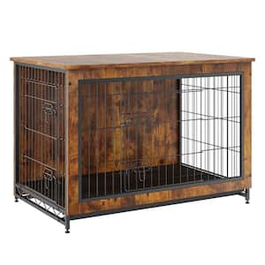 Dog Crate Furniture 38 in. Wooden Dog House with Double Doors Heavy-Duty Dog Cage End Table with Dog Kennel
