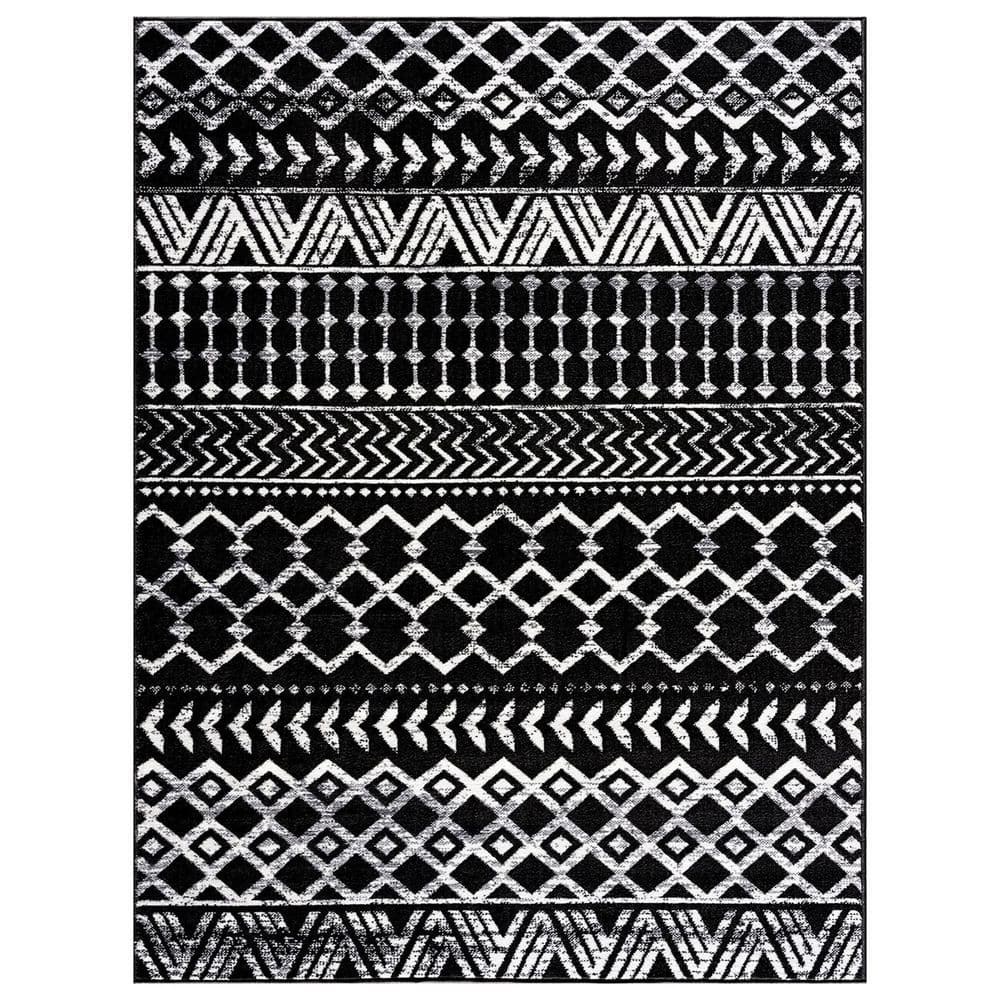 Black 5 ft. x 7 ft. Geometric Indoor Polypropylene Area Rug