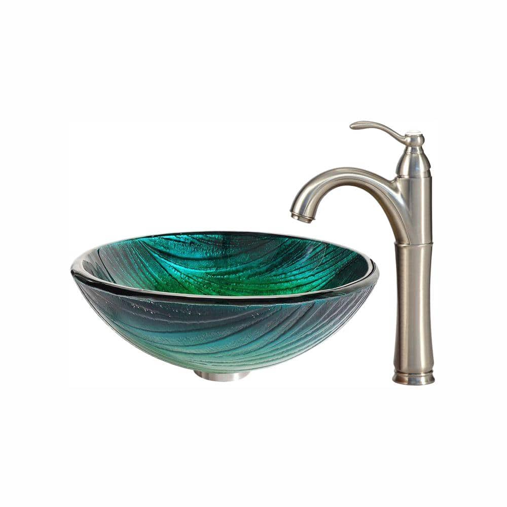 Reviews For Kraus Nei Glass Vessel Sink In Green With Riviera Faucet In 