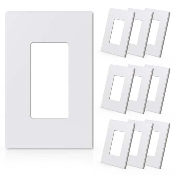 10-Pack Mid-Size 1-Gang Matte White Decorator/Rocker Plastic Screwless Wall Plate Cover for Decorator Outlet Switch