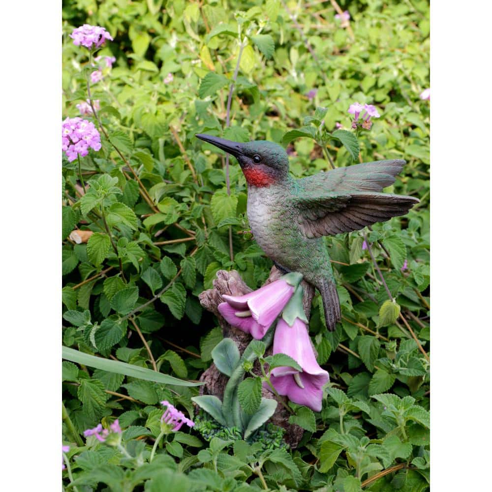 Motion Activated Singing Hummingbird on Pink Foxglove Polyresin Statue