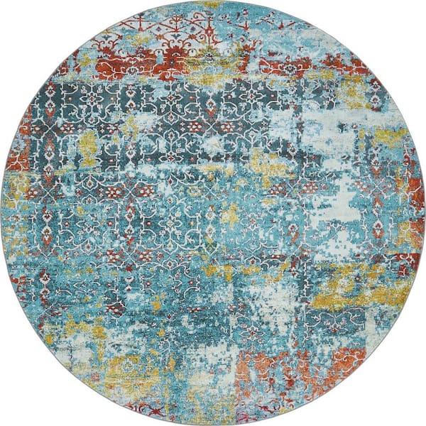 Unique Loom Baracoa Alamar Teal 8' 4 x 8' 4 Round Rug
