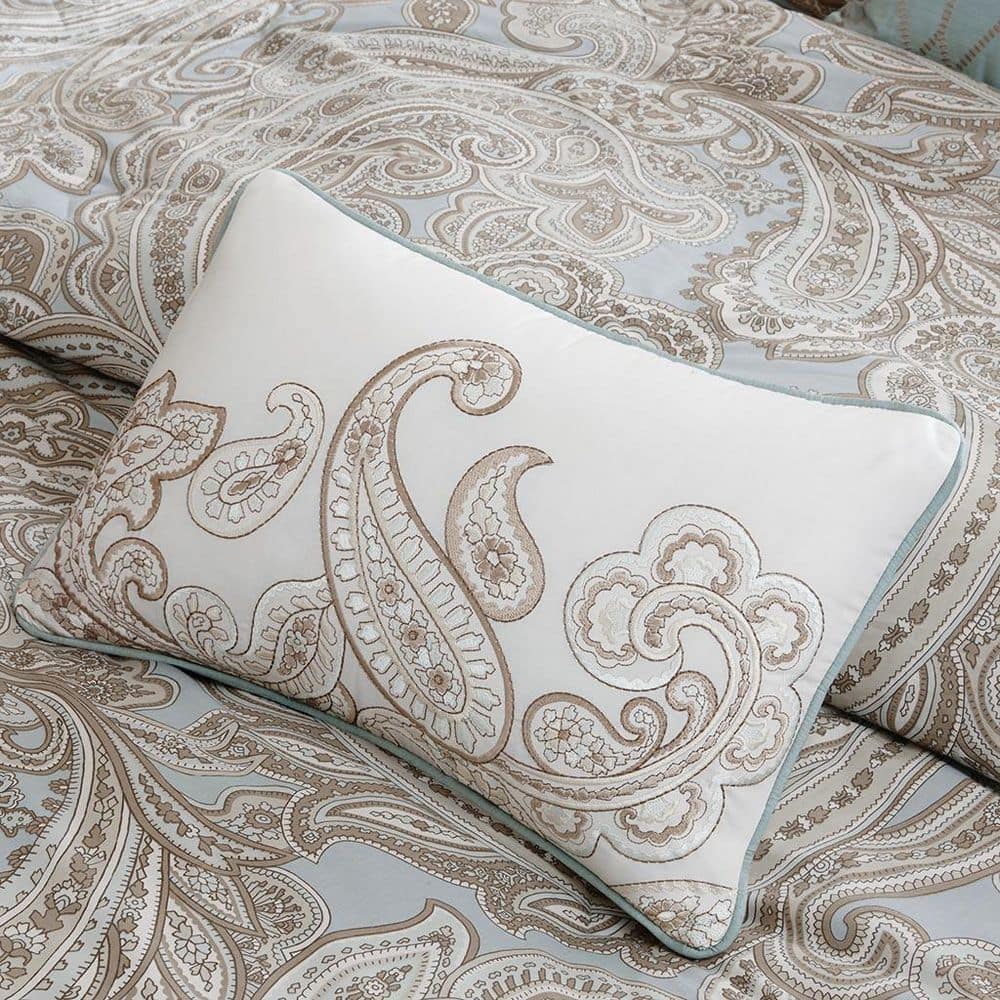 Organic Blue Cotton Full Bedspread Set with Gathered Embellishment