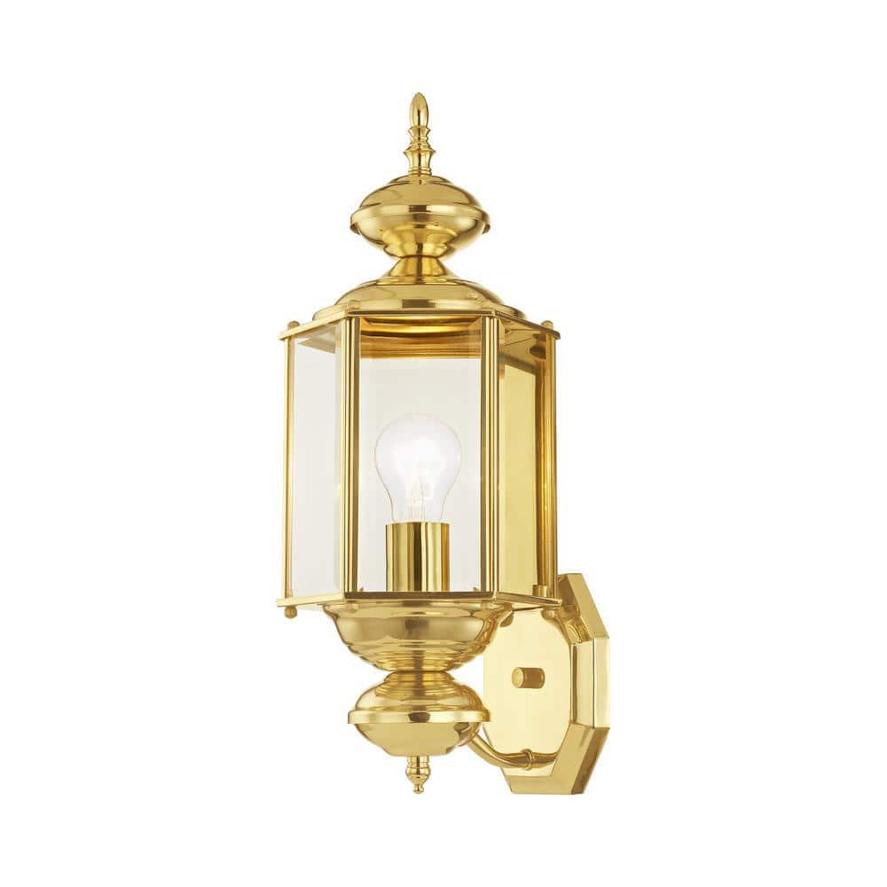 Polished Brass Outdoor Lantern Sconce with Clear Beveled Glass