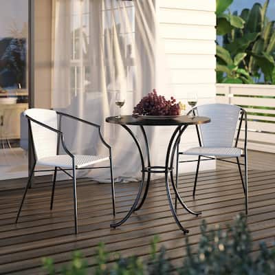 3-Piece Wicker Outdoor Dining Set with Concrete Tabletop and Dining Armchairs