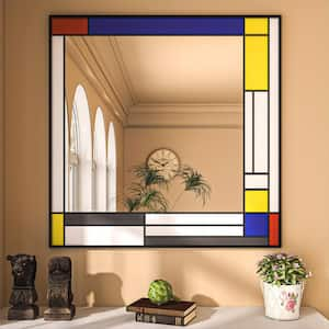 36 in. W x 36 in. H Rectangle Black Aluminum Frame Tempered Glass Wall-mounted Mirror Vintage Color Matching Mirror