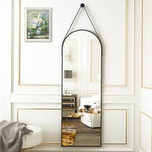 16 in. W x 48 in. H Arched Modern Black Aluminum Alloy Framed Full Length Mirror Wall Mirror