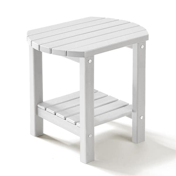 17 in. White Oval Patio Outdoor Side Table with Storage