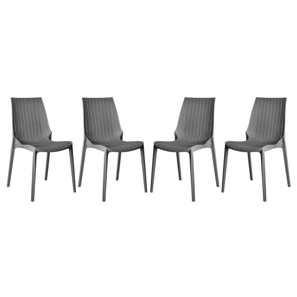 Leisuremod Kent Plastic Outdoor Dining Chair in Grey (Set of 4) KC19GR4