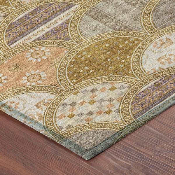 Chantille Machine Washable Indoor/Outdoor Abstract ACN2863 Walnut 8 ft. x 8 ft. Round Rug
