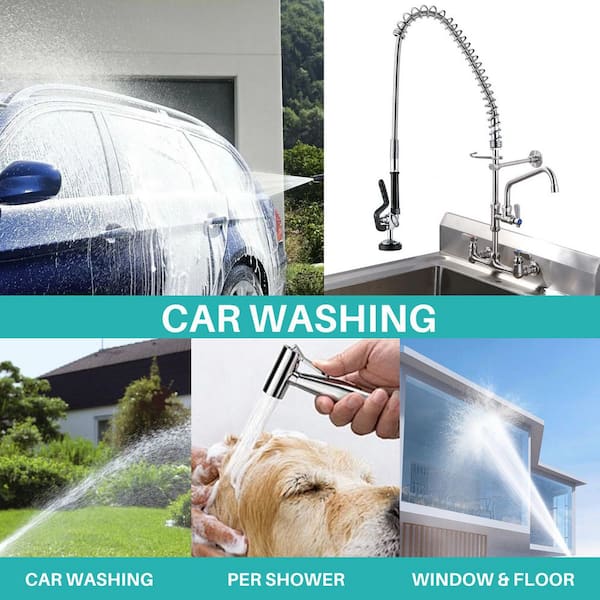 39 in. Triple Handle Commercial Pull Down Sprayer Kitchen Faucet w/ Pre-Rinse Sprayer and 10 in. Swivel Spout in Chrome