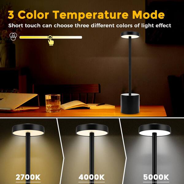 YANSUN 13.4 in. Black Cordless Rechargeable Integrated LED Table