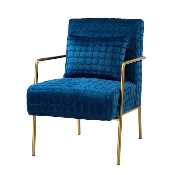 ARTFUL LIVING DESIGN Jorge 23.2" Wide Navy Mid-Century Modern Elegant Velvet Accent Arm Chair with Lumbar Pillow and Metal Legs