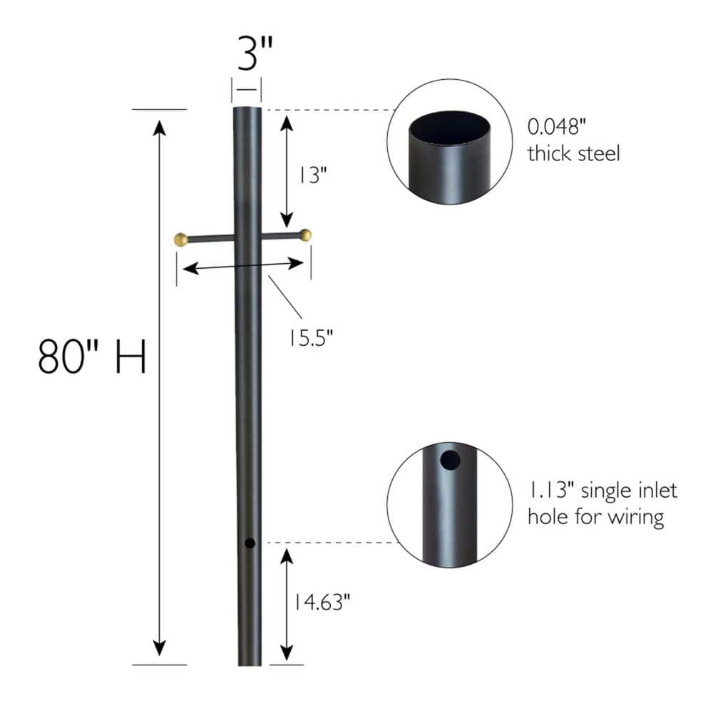 80-Inch Bronze Powder Coated Outdoor Lamp Post with Cross Arm