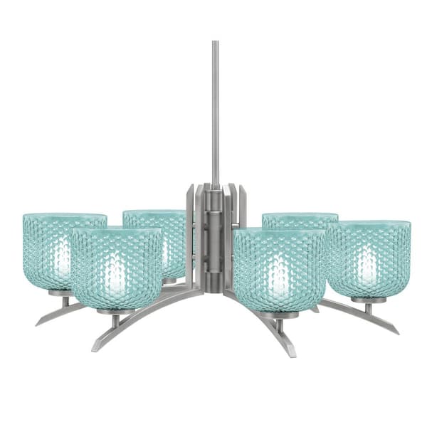 Unbranded Siena 27.5 in. 6 Light Graphite Chandelier with Turquoise Glass Shades