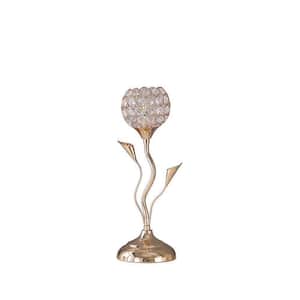 14 in. Rose Gold Chrome Metal Table Lamp with Floral Bell Shades