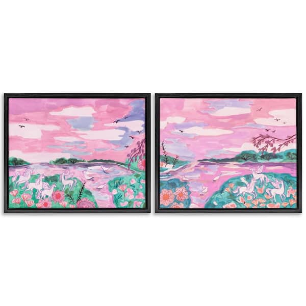 Stupell Industries Unicorn Nature Whimsy by Melissa Wang 2-Pieces Black Floater Frame Fantasy Graphic Art Print 17 in. x 21 in.