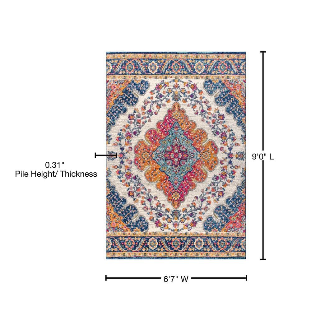 Bohemian Flair Blue and Multicolor Synthetic 6 x 9 Area Rug