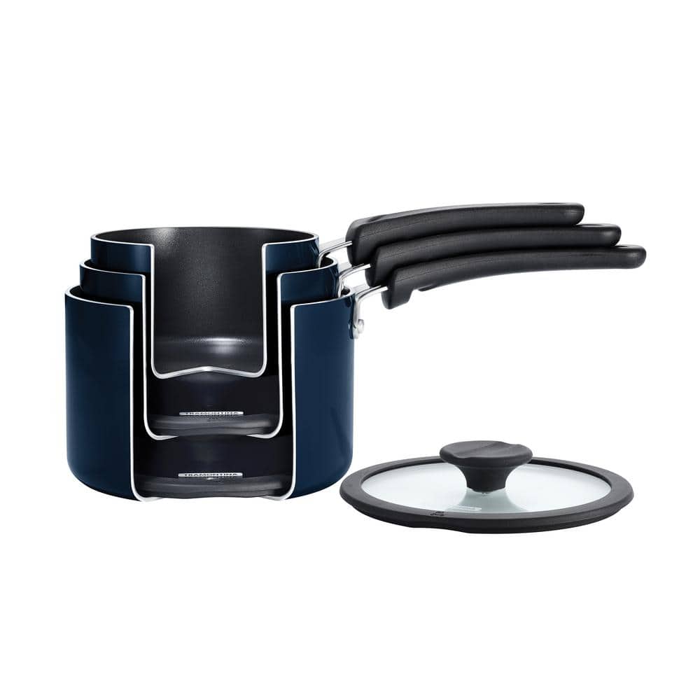 Navy Aluminum Non-Stick 6-Piece Nesting Sauce Pan Set