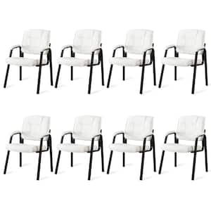 White Office Guest Chair Set of 8 Leather Executive Waiting Room Chairs Lobby Reception Chairs with Padded Arm Rest
