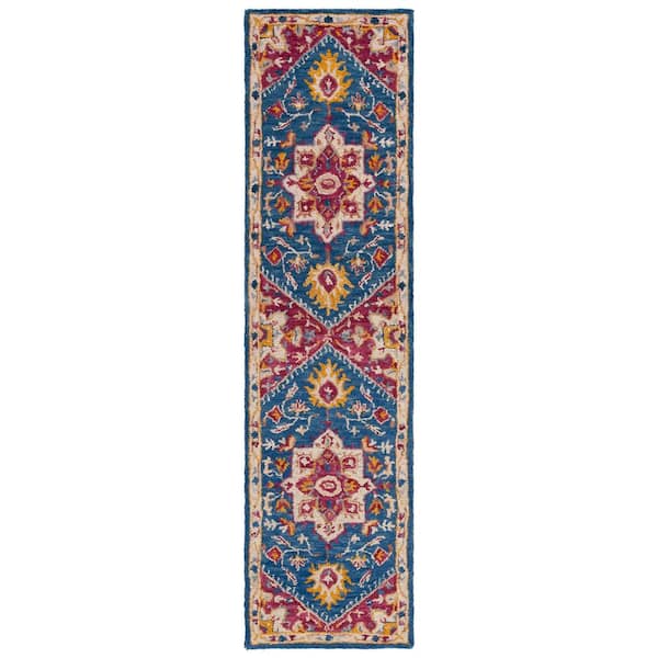 Aspen 2 ft. x 9 ft. Navy/Fuchsia Oriental Runner Rug