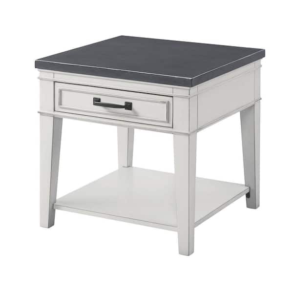 Benjara 24 in. White and Gray Square Wood end table with 1 Drawer