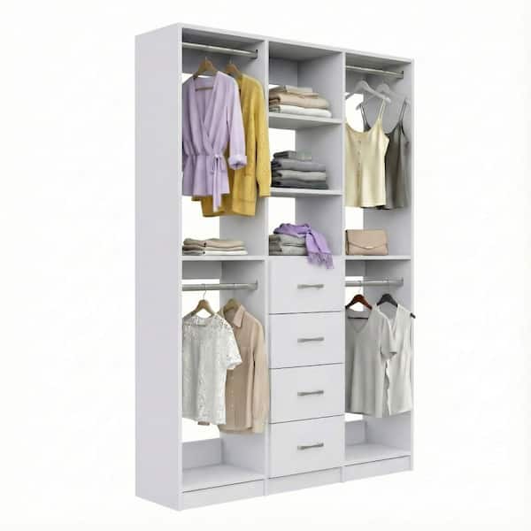 Alto Collection 61.5 in. W White Wall Mounted 2 Double Hang and 4-Drawer Closet Kit Wood Closet System
