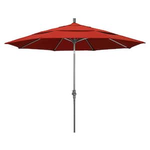 11 ft. Hammertone Grey Aluminum Market Patio Umbrella with Crank Lift in Sunset Olefin