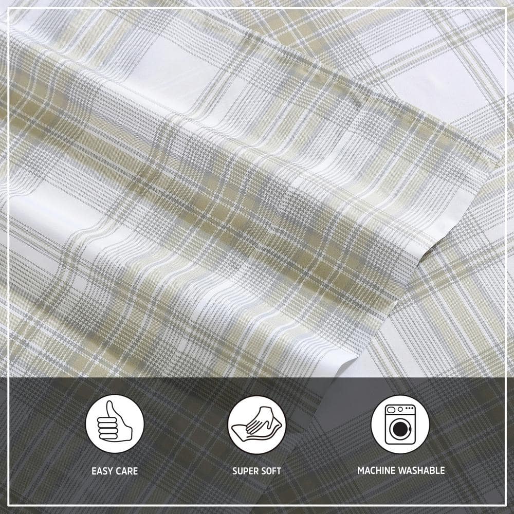 Beige Plaid Full Microfiber Sheet Set