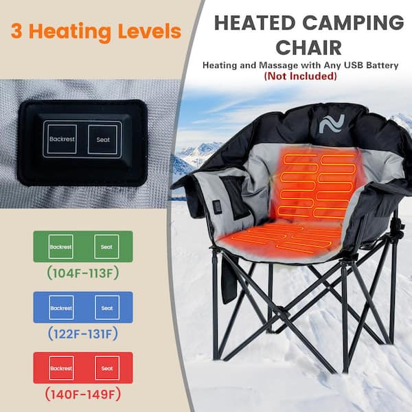 Oversized Heated Camping Chair Portable Folding Recliner Chair with 3 Heat Settings and Massage Fuction Lawn Chair