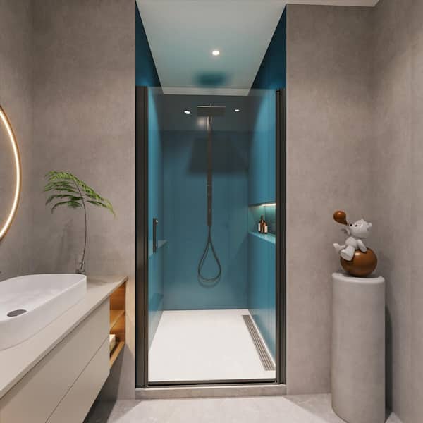 Unbranded 24 in. W x 72 in. H Pivot Semi-Frameless Shower Door in Matte Black Finish with Clear Tempered Glass