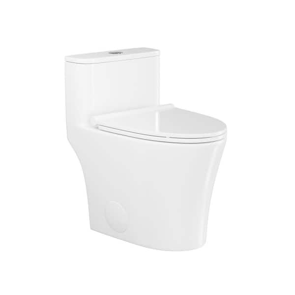 Symmetry 10 in. Rough In Size 1-Piece 1.28 GPF Single Flush Elongated Toilet in White, Soft Closed Seat Included
