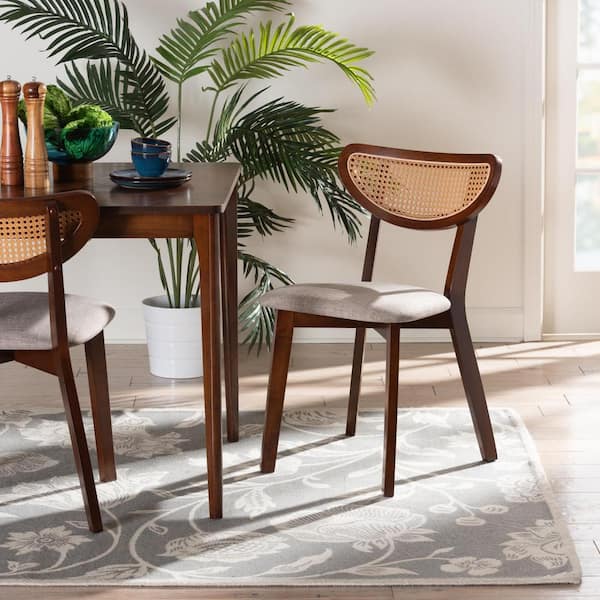 Baxton Studio Dannell Grey and Walnut Brown Dining Chair (Set of 2)