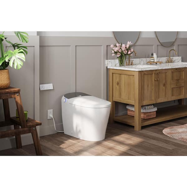 Tankless Elongated Smart Toilet Bidet in White with Auto Flush, Heated Seat, Warm Air Dryer, Bubble Infusion Wash