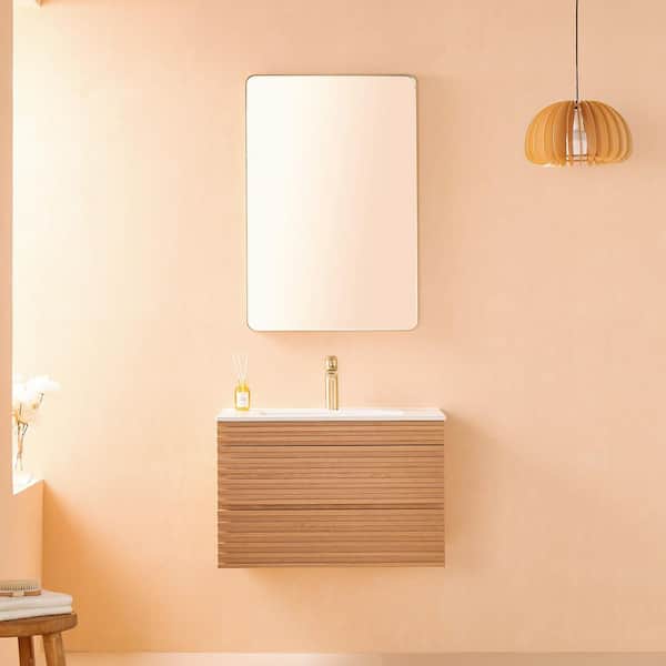 Vera 30 in. W x 18 in. D x 19.7 in. H Single Sink Floating Bath Vanity in Natural Walnut with White Ceramics Top