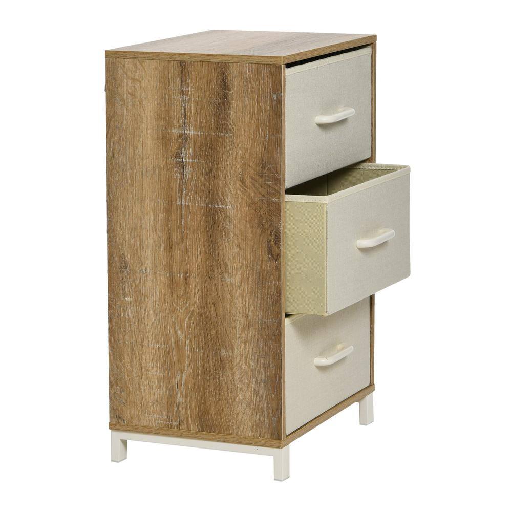 Coastal Oak 3-Drawer Storage Chest with Beige Fabric Drawers