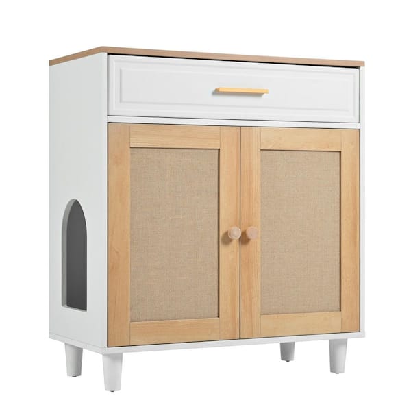 Modern 3-in-1 Furniture Style Cat litter box Enclosure Pet Furniture With Sisal scratching door for Small to Medium Cat