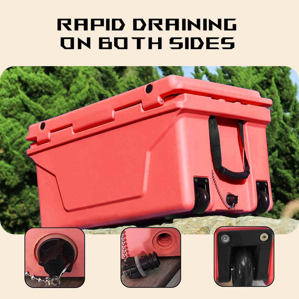 65 QT Red Polyurethane Insulated Chest Cooler with Locking Lid