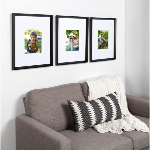 Calter 16 in. x 20 in. Matted to 8 in. x 10 in. Black Picture Frame (Set of 3)