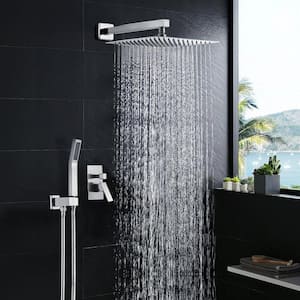 Rainfall 1-Spray Square 12 in. Shower System Shower Head with Handheld in Brushed Nickel (Valve Included)